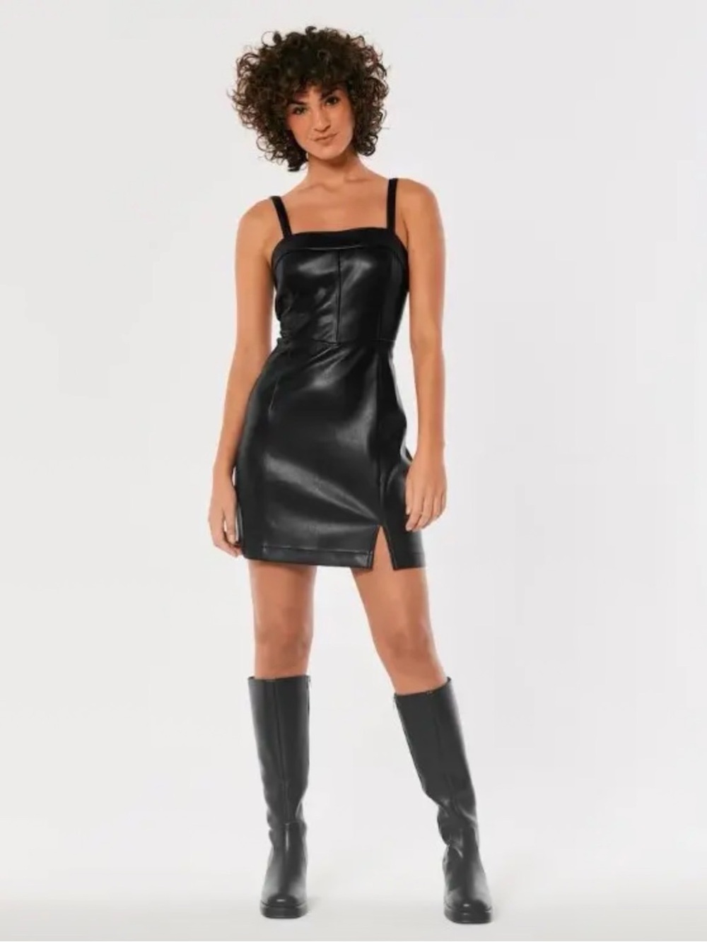 HOLLISTER Faux Leather Corset Mini Dress Black Size Large